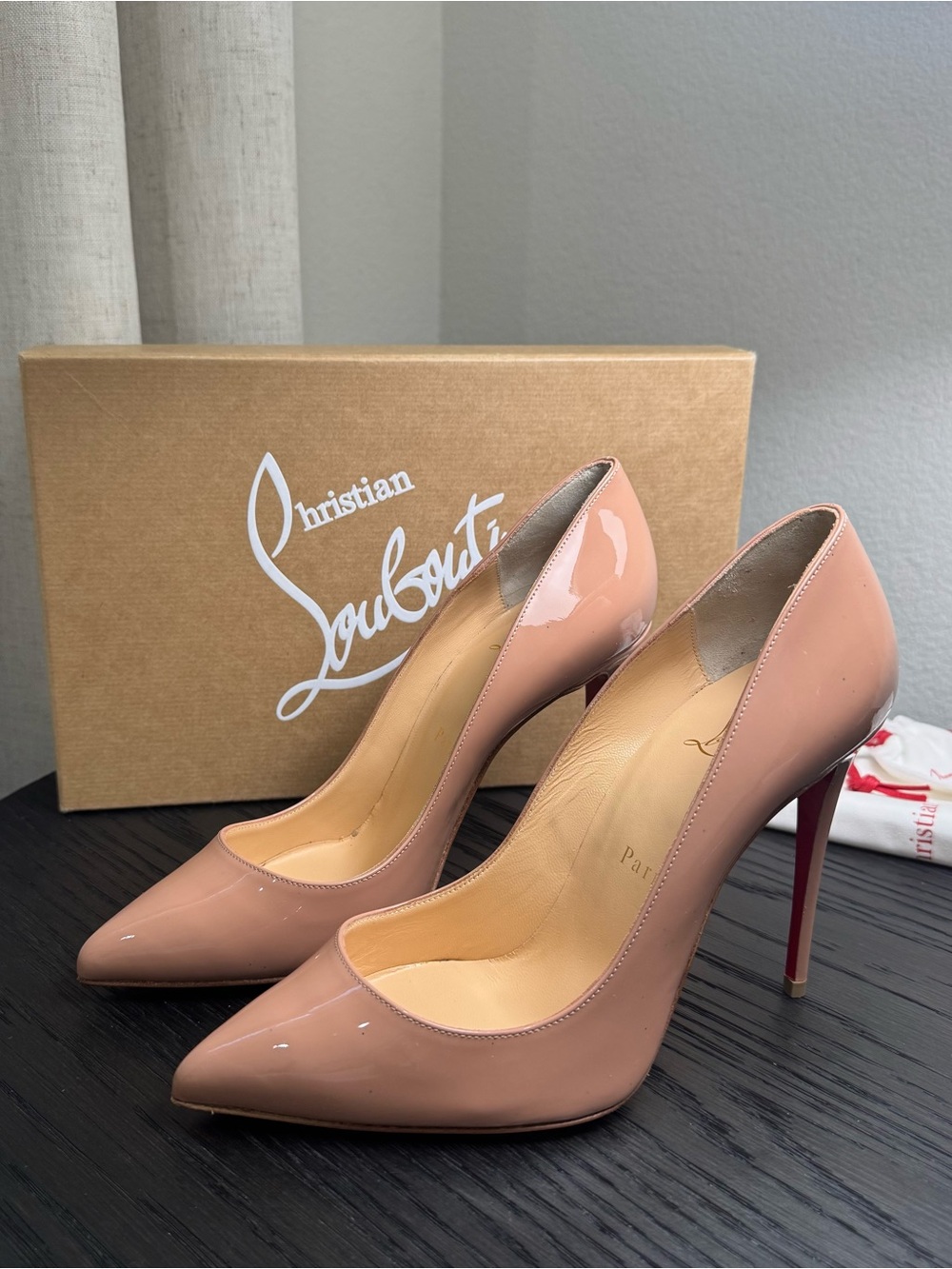 Christian Louboutin Pigalle Follies 100 Pumps Patent Nude 36.5